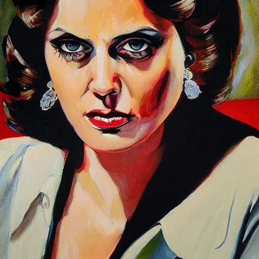 Prompt: a painting of jennifer love as the mob - boss in the godfather, by arthur suydam trending on artstation, oil painting rebrandt