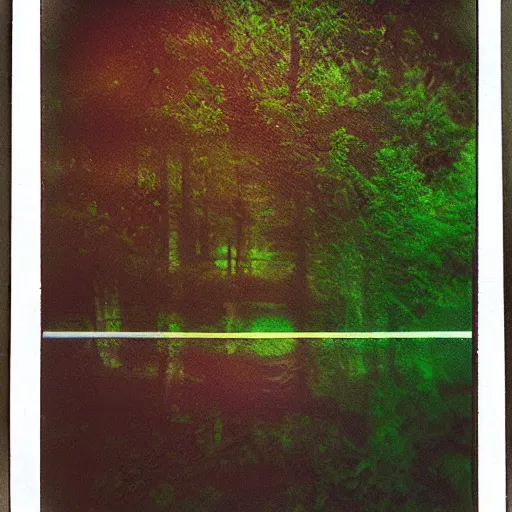 Image similar to polaroid of a surreal artsy dream scene, double exposure