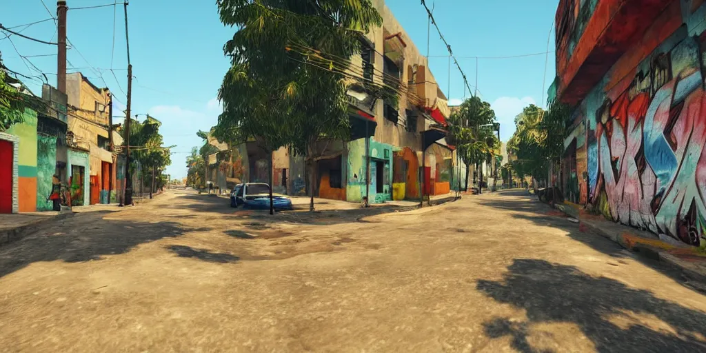 Prompt: zona 1 in guatemala city if it was a game like grand theft auto v first person view, with realistic visuals and award winning gameplay, graffitis