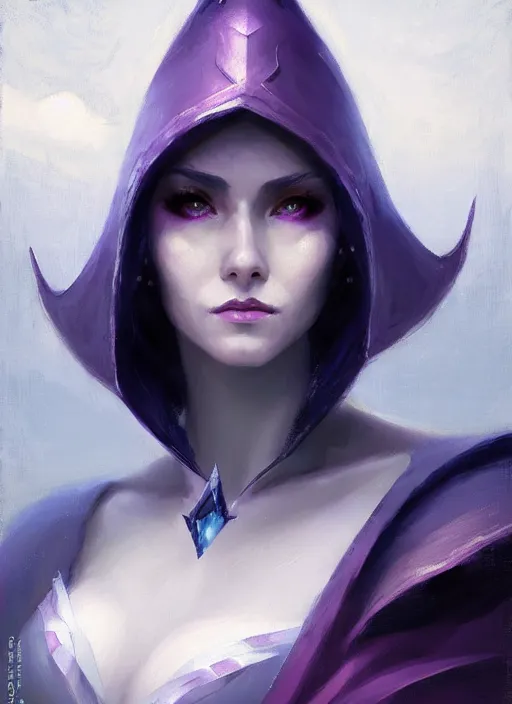 Image similar to portrait of mage Syndra from League of Legends, countryside, calm, fantasy character portrait, dynamic pose, above view, sunny day, thunder clouds in the sky, artwork by Jeremy Lipkin and Giuseppe Dangelico Pino and Michael Garmash and Rob Rey, very coherent asymmetrical artwork, sharp edges, perfect face, simple form, 100mm