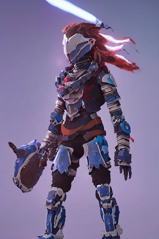 Image similar to combination suit armor aloy horizon forbidden west horizon zero dawn robot ninja mask helmet backpack tribal, aesthetic octane render, 8 k hd resolution, by ilya kuvshinov and cushart krentz and gilleard james radiating a glowing aura cgi rtx 2 0 2 2