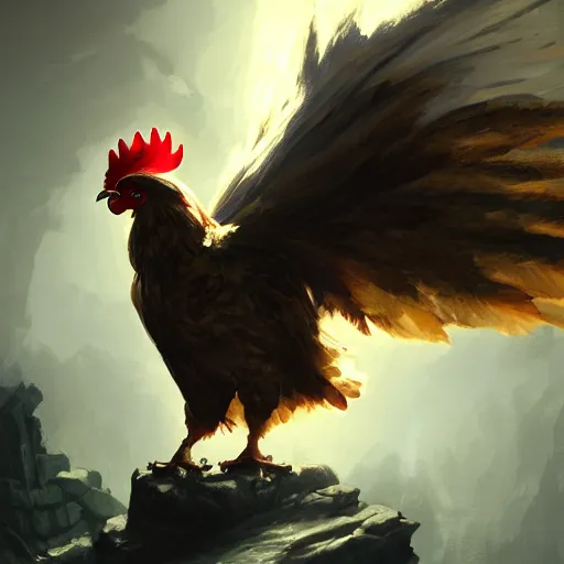 Image similar to chicken/hawk, magic the gathering artwork, D&D, fantasy, cinematic lighting, centered, symmetrical, highly detailed, digital painting, artstation, concept art, smooth, sharp focus, illustration, volumetric lighting, epic Composition, 8k, art by Akihiko Yoshida and Greg Rutkowski and Craig Mullins, oil painting, cgsociety