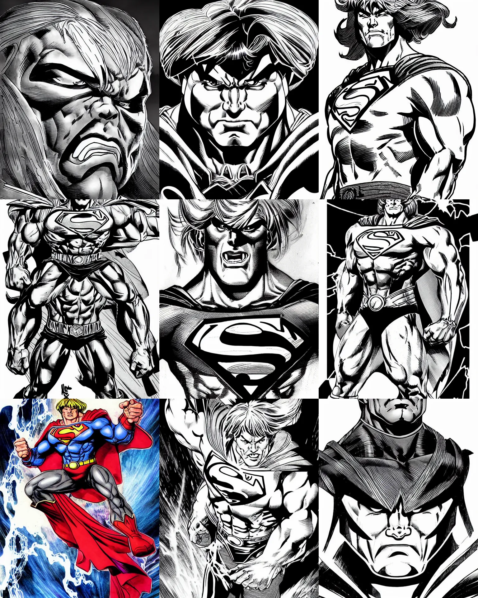 Prompt: he - man!!! jim lee!!! macro calm!! face shot!! flat ink sketch by jim lee face close up headshot superman costume in the style of jim lee, x - men superhero comic book character by jim lee