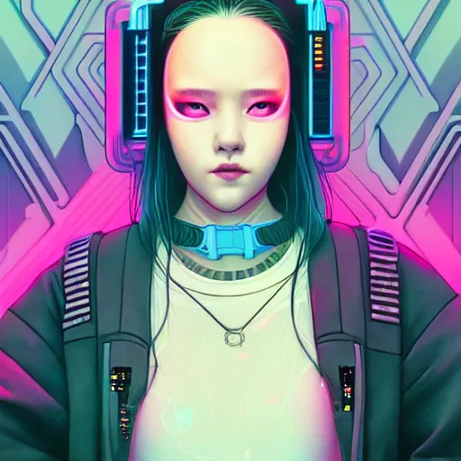 Image similar to portrait painting of a cyberpunk hacker olivia hye from loona, sharp focus, award - winning, trending on artstation, masterpiece, highly detailed, intricate. art by josan gonzales and moebius and deathburger