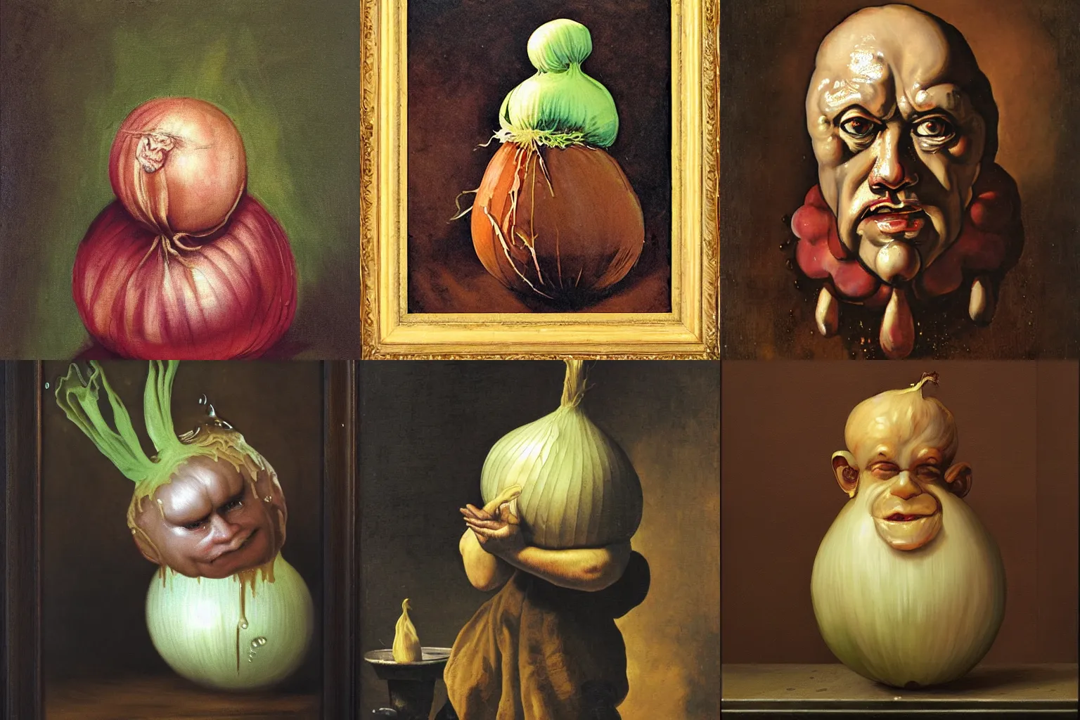 Prompt: onion man, baroque painting, dripping syrup