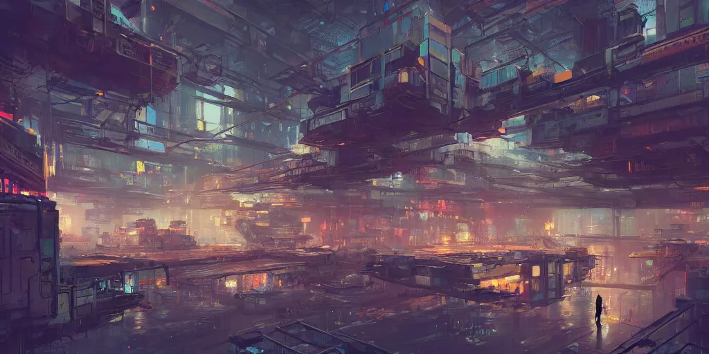 Prompt: concept art of a cyberpunk factory filled with drone workers, grimy, gritty, blade runner 2 0 4 9, trending on artstation, award winning painting, cgi, art by john berkey and anton fadeev and john howe and simon stalenhag