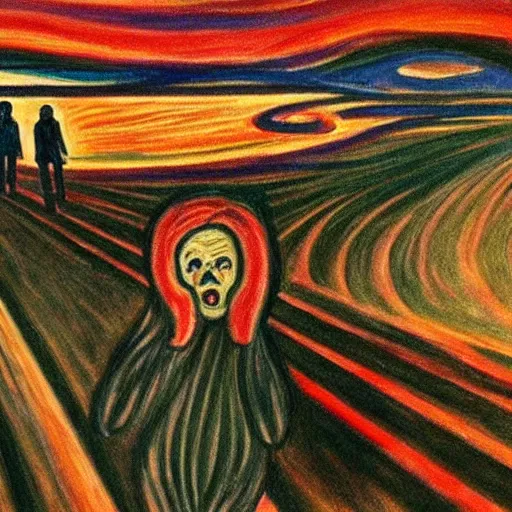 Image similar to painting of vengeance, in the style of munch, 8 k