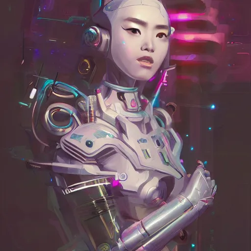 Image similar to a portrait of an asian girl as a beautiful cybernetic techno queen, japanese woman, cyberpunk concept art by pete mohrbacher and wlop and artgerm josan gonzalez and syd mead, digital art, highly detailed, intricate, sci-fi, sharp focus, Trending on Artstation,