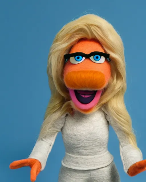 Image similar to angela martin as a muppet. highly detailed felt. hyper real photo. 4 k.