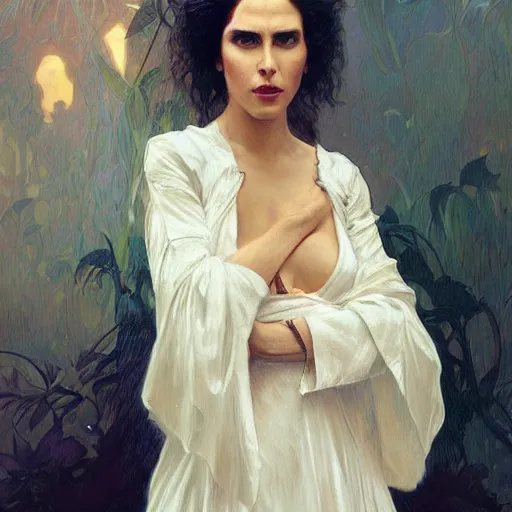 Prompt: Nicolas cage as a woman wearing a white dress, beautiful, intricate, highly detailed, digital painting, artstation, oppressive lighting, fashion concept art, sharp focus, illustration, art by greg rutkowski and alphonse mucha