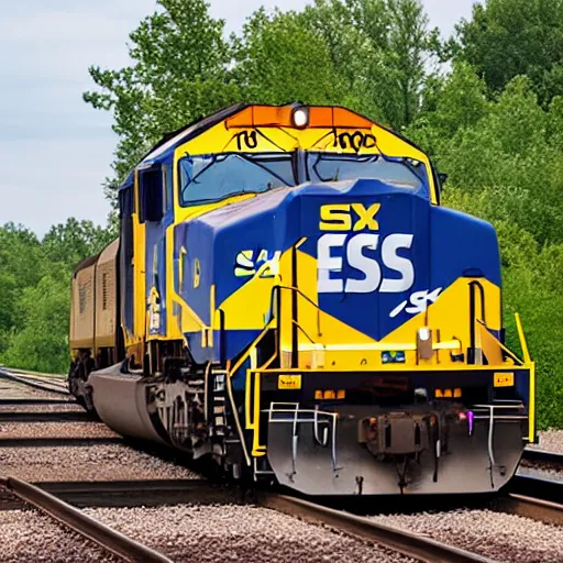 Prompt: csx locomotive running through walmart