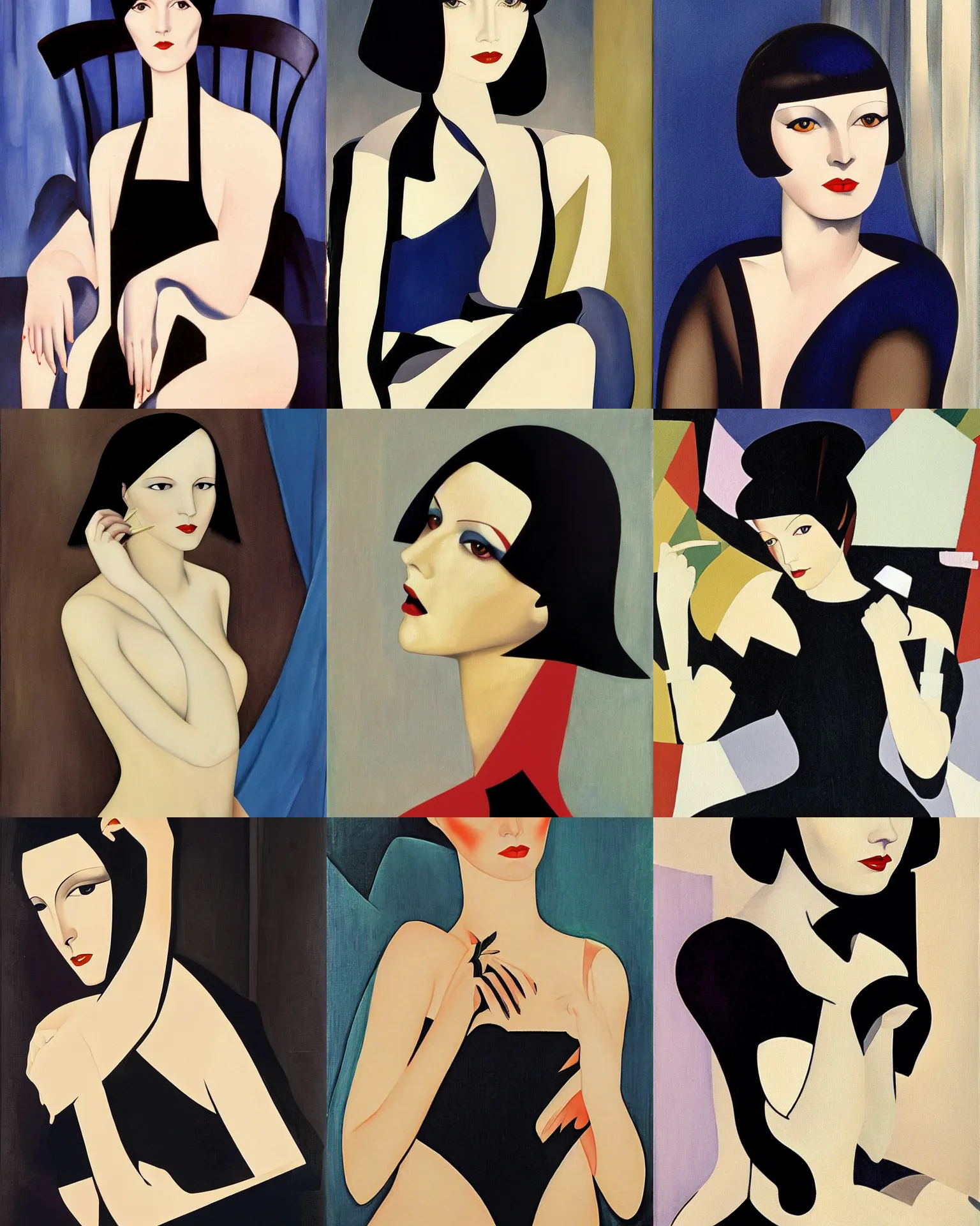 Prompt: mary louise brooks painting by tamara de lempicka and patrick nagel