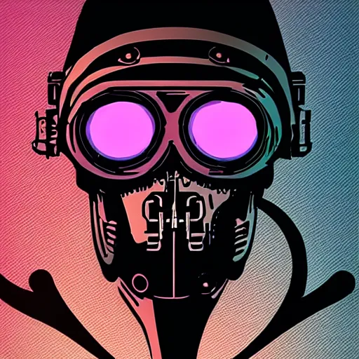 Image similar to a skull face with goggles in a cyberpunk aesthetic with the word pixel written above