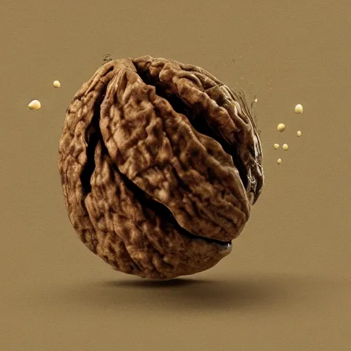 Image similar to a walnut bursting out of its shell, action shot, digital art, trending on artstation, intricate