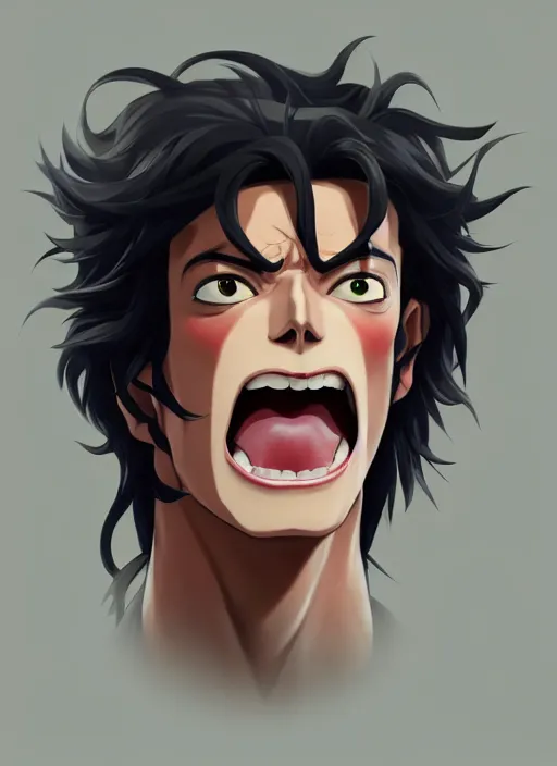 Prompt: centered!! macro head portrait of medieval yelling! king michael jackson, artstation, detailed cartoon, elegant, digital painting, concept art, smooth, sharp focus, illustration, ghibli, makoto shinkai, don bluth, fujita goro, jean giraud, akihiko yoshida, tom whalen 8 k