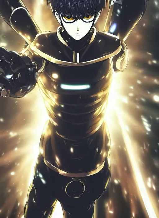 Image similar to A full portrait photo of real-life genos from one punch man, f/22, 35mm, 2700K, lighting, perfect faces, award winning photography.