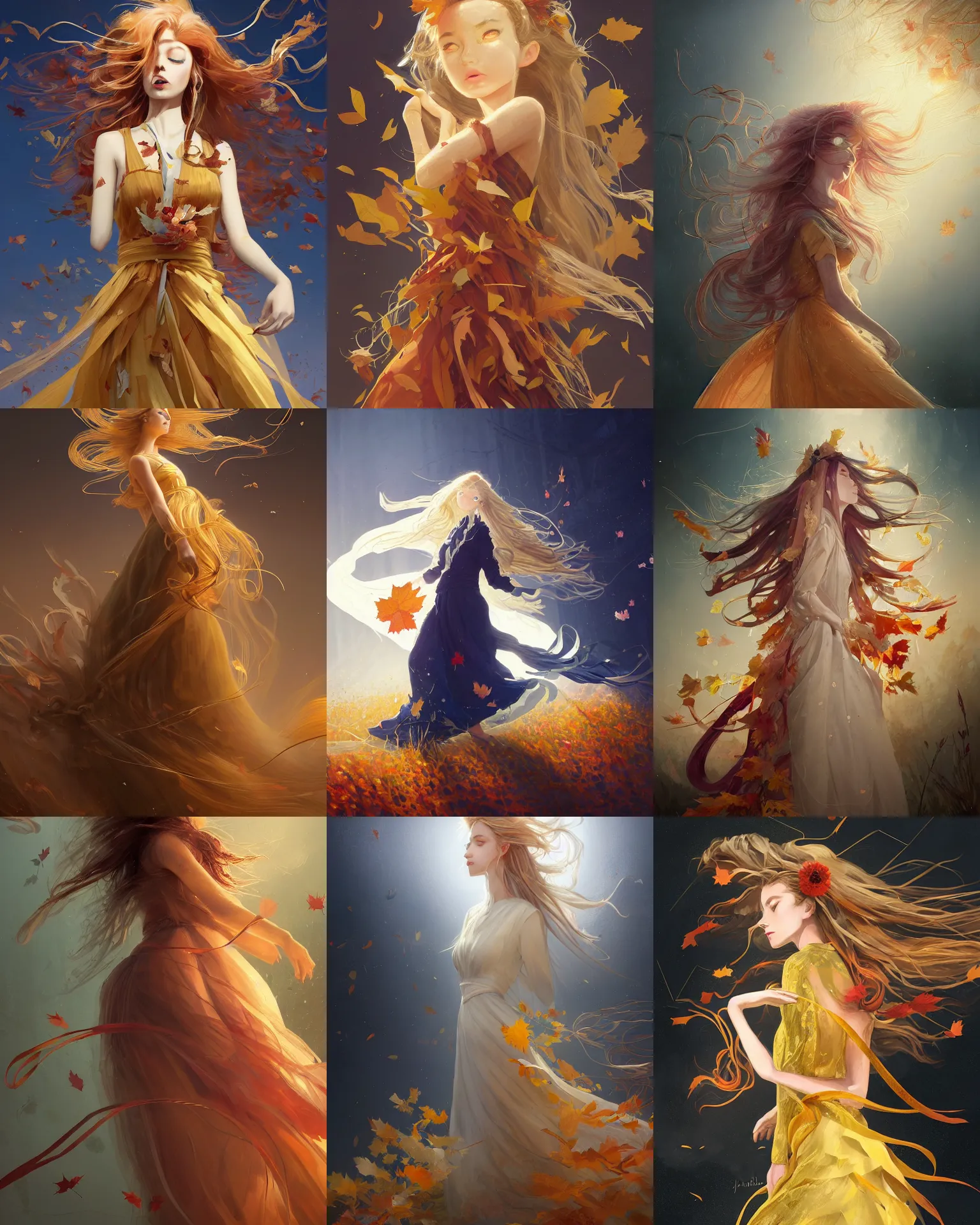 Prompt: museum curator of abstract work with long golden hair and a beautiful dress with ribbons, autumn, tornado, windy, magnificent, medium shot close up, details, sharp focus, elegant, highly detailed, illustration, by Jordan Grimmer and greg rutkowski and PiNe(パイネ) and 薯子Imoko and 香川悠作 and wlop and maya takamura, intricate, beautiful, Trending artstation, pixiv, digital Art