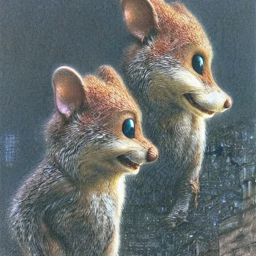 Image similar to portrait of chip and dale by luis royo and wayne barlowe, beksinski