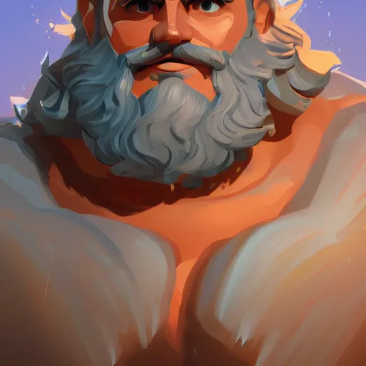 Image similar to Portrait of Zeus, the greek god, mattepainting concept Blizzard pixar maya engine on stylized background splash comics global illumination lighting artstation lois van baarle, ilya kuvshinov, rossdraws