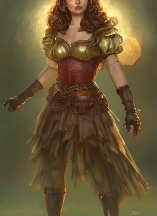 Image similar to beautiful female dorothy gale, rebecca romijn as dorothy, full body character concept, covered in full iron armor, super powers, fantasy, intricate, elegant, highly detailed, digital painting, artstation, concept art, shining, sharp focus, illustration, art by stanley lau