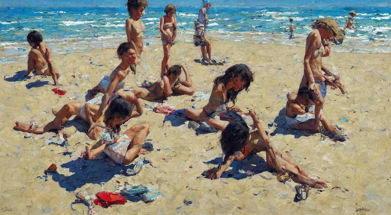 Image similar to on the beach, painting by denis sarazhin