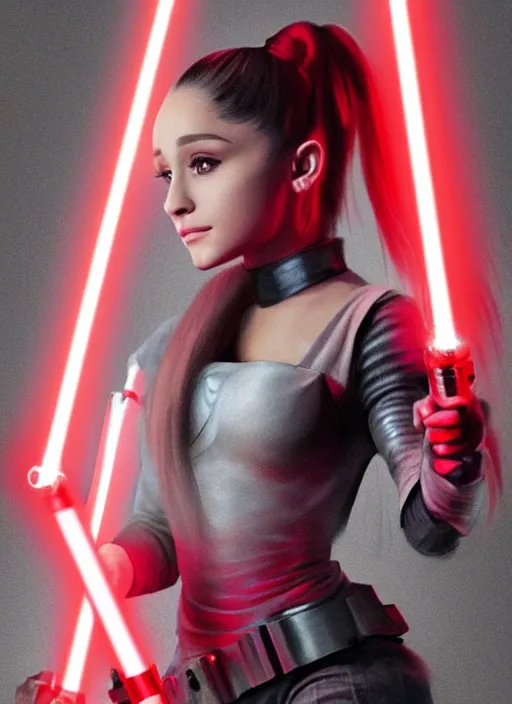 Image similar to Photo of Ariana Grande with a red lightsaber, Star Wars concept art, trending on artstation, dramatic lighting, photo-realistic