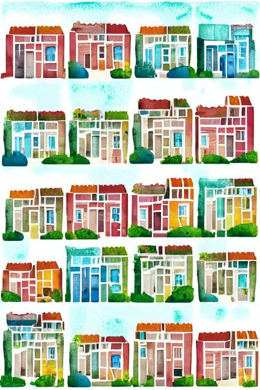 Image similar to minimalist watercolor art of houses in istanbul, illustration, vector art