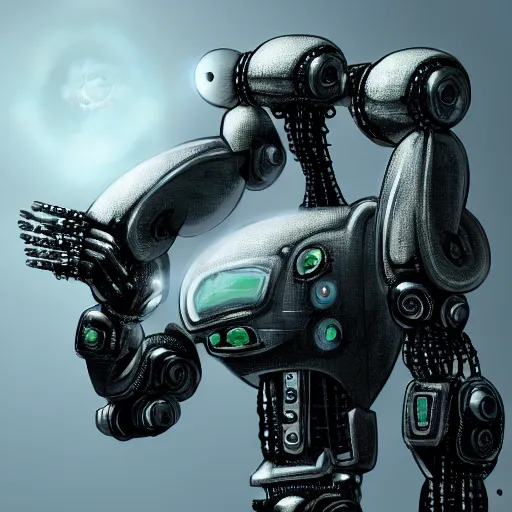 Image similar to a surreal concept art of a futuristic robot, highly detailed, high quality,