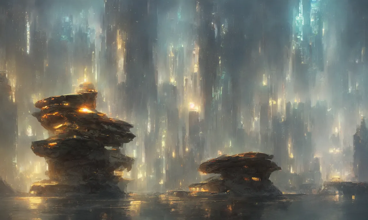 Prompt: a light oil painting of a city built on a floating giant rock in deep space, elegant, realistic, digital painting, concept art, smooth, sharp focus, illustration, by ruan jia and mandy jurgens and artgerm and william - adolphe bouguerea