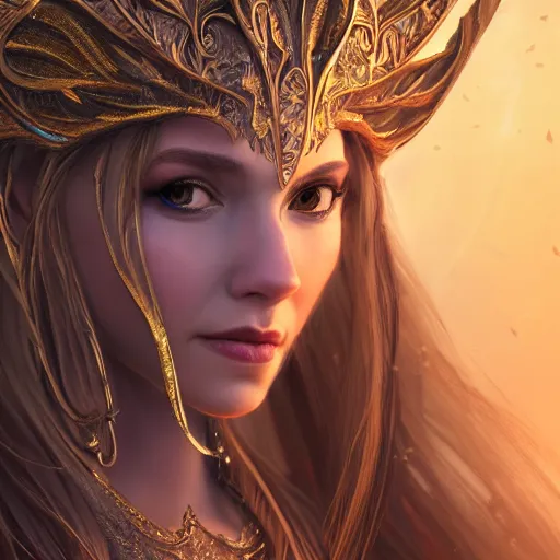 Prompt: portrait of an elven princess dressed in golden clothes, digital art, highly detailed, award winning, concept art, intricate, sharp focus, Trending on Artstation HQ, unreal engine 5, 4K UHD image