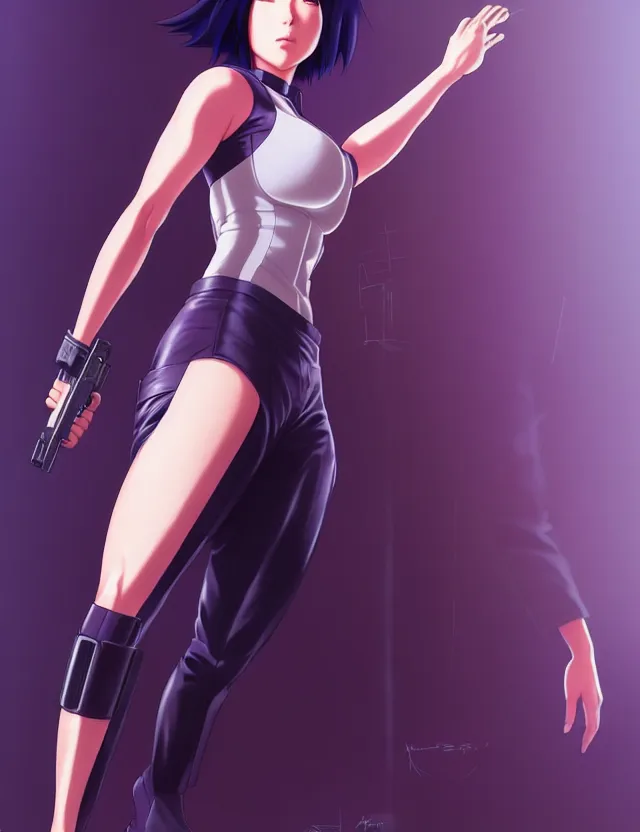 Image similar to a fullbody portrait of motoko kusanagi the major ghost in the shell : : stand alone complex, under repairs, maintenance : : by ilya kuvshinov, rossdraws, artgerm, sola digital arts, anti aliasing, raytracing : :