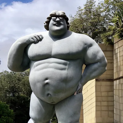 Image similar to picture of a stone statue of a large man who looks like peter griffin
