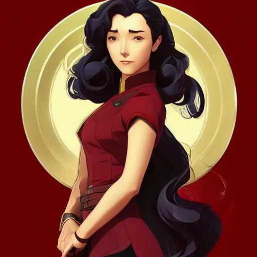 Image similar to Portrait of Asami Sato, Legend of Korra, intricate, elegant, highly detailed, digital painting, artstation, concept art, smooth, sharp focus, illustration, art by artgerm and greg rutkowski and alphonse mucha