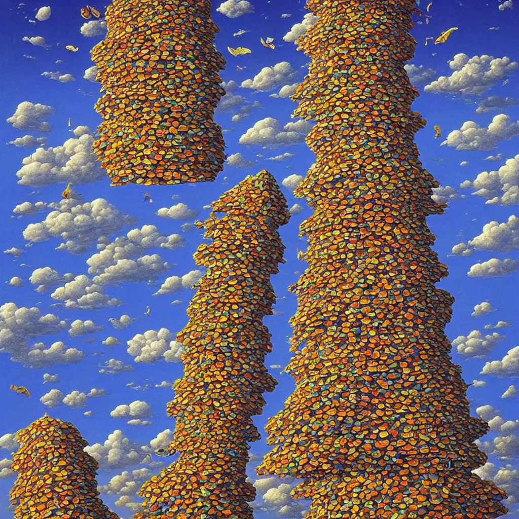 Prompt: a single! colorful!! fungus tower clear empty sky, a high contrast!! ultradetailed photorealistic painting by rob gonsalves, hard lighting, masterpiece