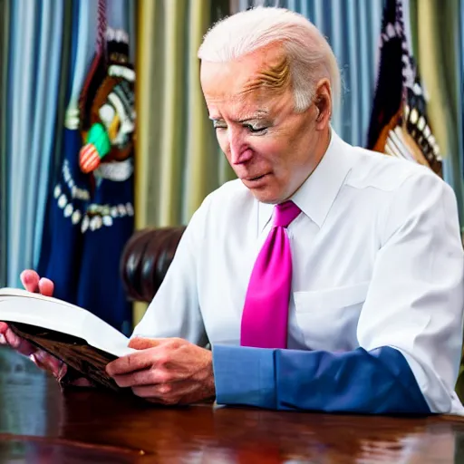 Image similar to biden reading manga, 4 k, captured by