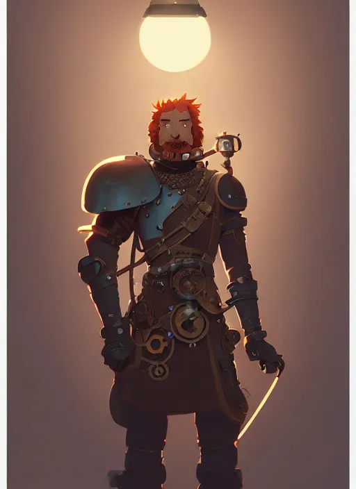 Image similar to detailed portrait of gingermale steampunk knight, by cory loftis, atey ghailan, makoto shinkai, hasui kawase, james gilleard, beautiful, rim light, exquisite lighting, clear focus, very coherent, plain background, soft painting