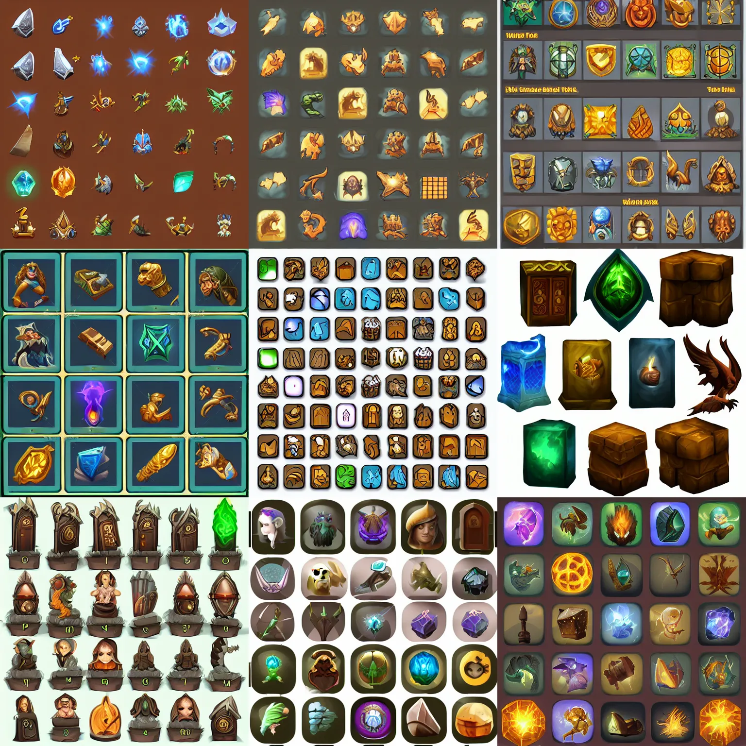 Prompt: a grid of fantasy magic icons, unity asset store