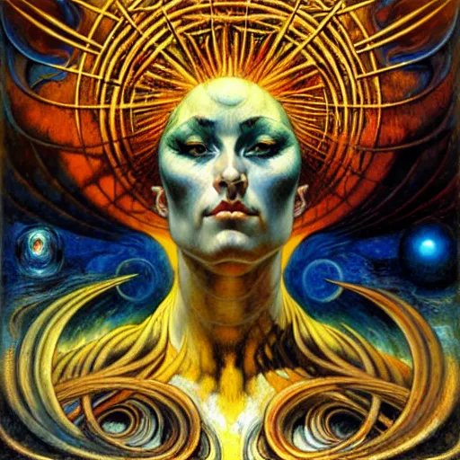 Image similar to Divine Chaos Engine by Karol Bak, Jean Delville, William Blake, and Vincent Van Gogh