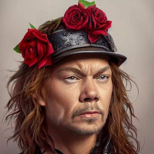 Image similar to axel rose portrait, intricate, highly detailed, digital painting, artstation, concept art, smooth, sharp focus, illustration, unreal engine 5, 8 k, art by artgerm and greg rutkowski and alphonse mucha