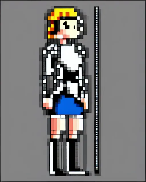 Prompt: a pixel single sprite of a girl holding a sword, in white futuristic armor, pixel art, isometric, 1 6 px x 1 6 px, 2 d game art, 1 6 bit, dynamic pose, # pixelart