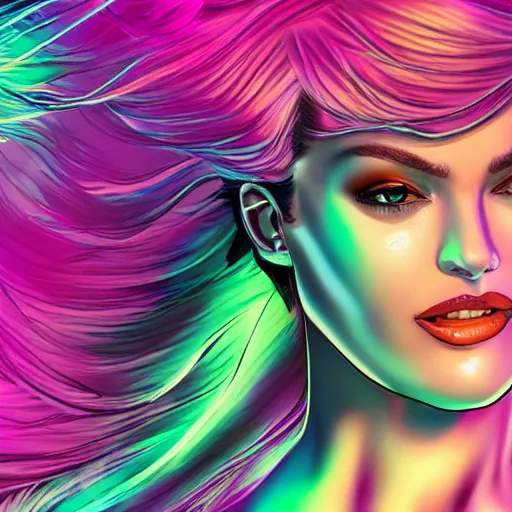 Image similar to electric woman, cute - fine - face, pretty face, oil slick hair, realistic shaded perfect face, extremely fine details, realistic shaded lighting, dynamic background, by arthur adams