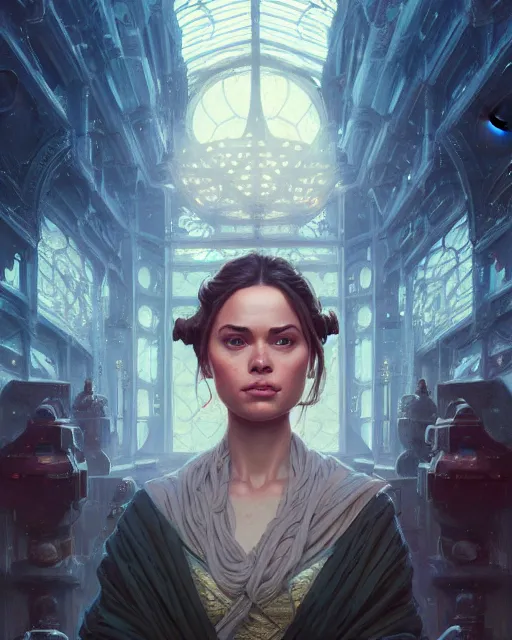 Image similar to highly detailed portrait of padme, stephen bliss, unreal engine, hyperrealistic art by greg rutkowski, loish, rhads, beeple, makoto shinkai and lois van baarle, ilya kuvshinov, rossdraws, tom bagshaw, alphonse mucha, global illumination, detailed and intricate environment