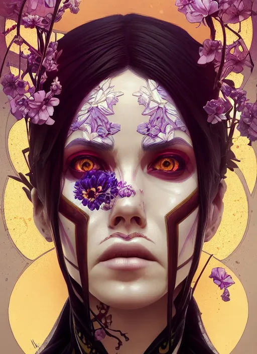 Image similar to symmetry!! portrait of floral! borderlands 3 psycho, intricate, elegant, highly detailed, digital painting, artstation, concept art, smooth, sharp focus, illustration, art by artgerm and greg rutkowski and alphonse mucha, 8 k