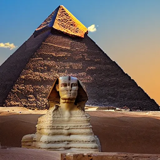 Prompt: the great cube of giza next to the sphinx