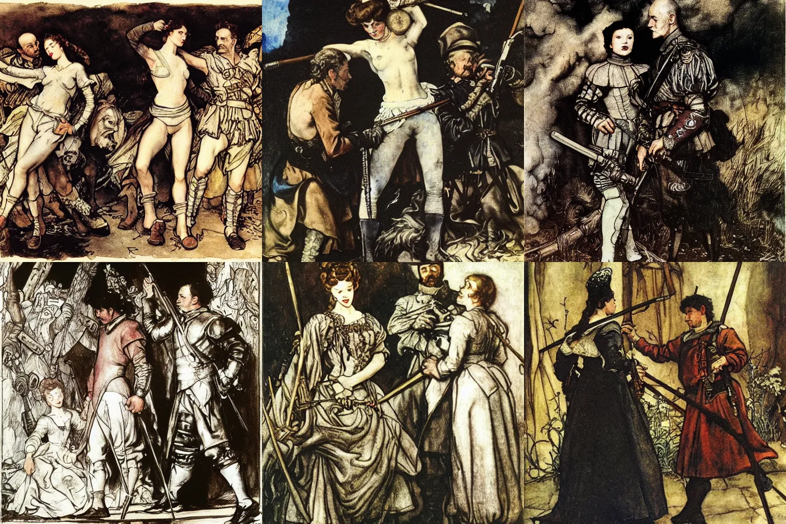 Prompt: war and peace. painting by diego velazquez, arthur rackham and terry moore