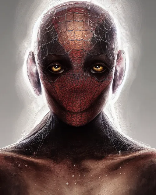 Image similar to spider portrait, au naturel, hyper detailed, digital art, trending in artstation, cinematic lighting, studio quality, smooth render, unreal engine 5 rendered, octane rendered, art style by klimt and nixeu and ian sprigger and wlop and krenz cushart.