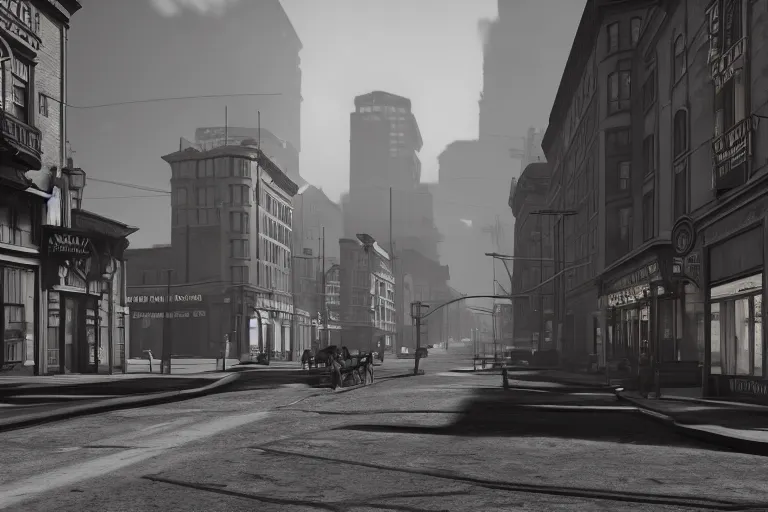 Prompt: still photo of a 1 9 0 0 s street, film noir, highly detailed, photorealistic portrait, bright studio setting, studio lighting, crisp quality and light reflections, unreal engine 5 quality render