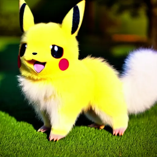 Image similar to real life Pokemon, cute!!!, fluffy!!!, ultra realistic!!!, golden hour, ultra detailed, sharp focus