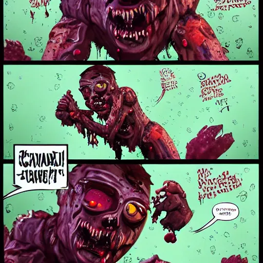 Prompt: Zombies are icy, zombies drink sprite and eat pizza, chibi style, artwork by eddie mendoza + moebius