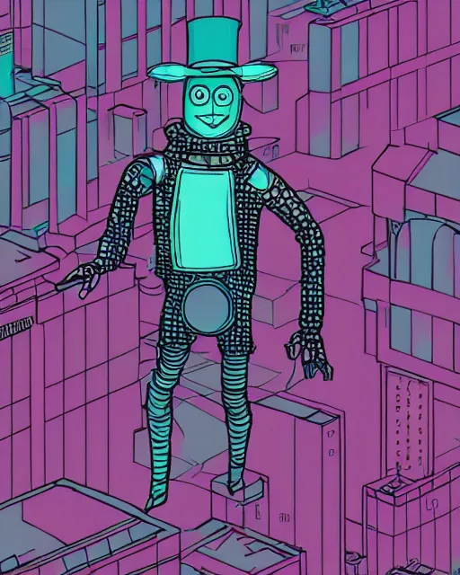 Prompt: mcyberpunk tinman, from the wizard of oz, teal and pink color scheme, hyper detailed danguiz, cyberpunk city street background